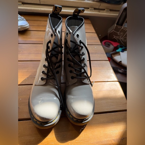 Dr. Martens Shoes - Dr. Martens Light Grey Lace Up Combat Boots EUC Women’s Size 8
